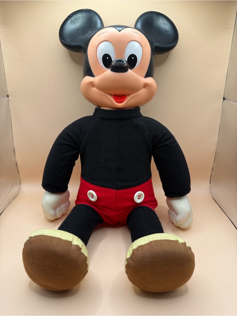 Vintage Hasbro Marching Mickey Mouse Plush Vinyl Head Hong Kong Disney 1970s